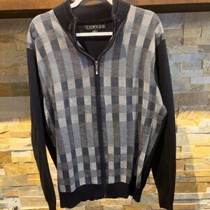 LUXTON XL ZIPPED UP NAVY BLOCK -REPEAT ACRYLIC GRANDPA CORE